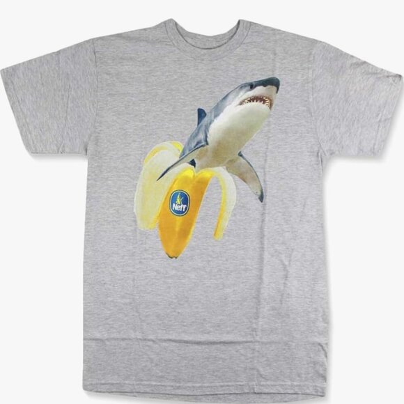 neff Men's Sharknana Tee Size Large Shark Banana Crew Neck Graphic Screen Print - Picture 1 of 8